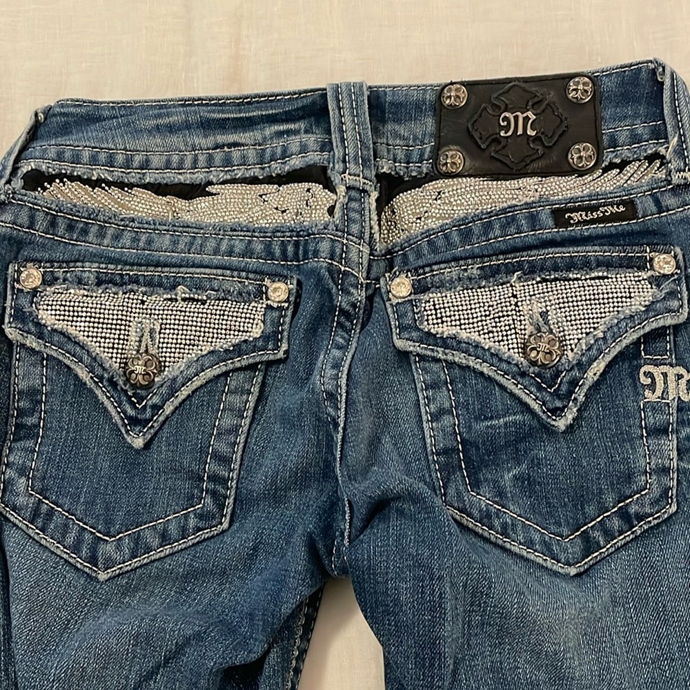 Miss Me Bling Wings Flap Pocket Bootcut Jeans low rise